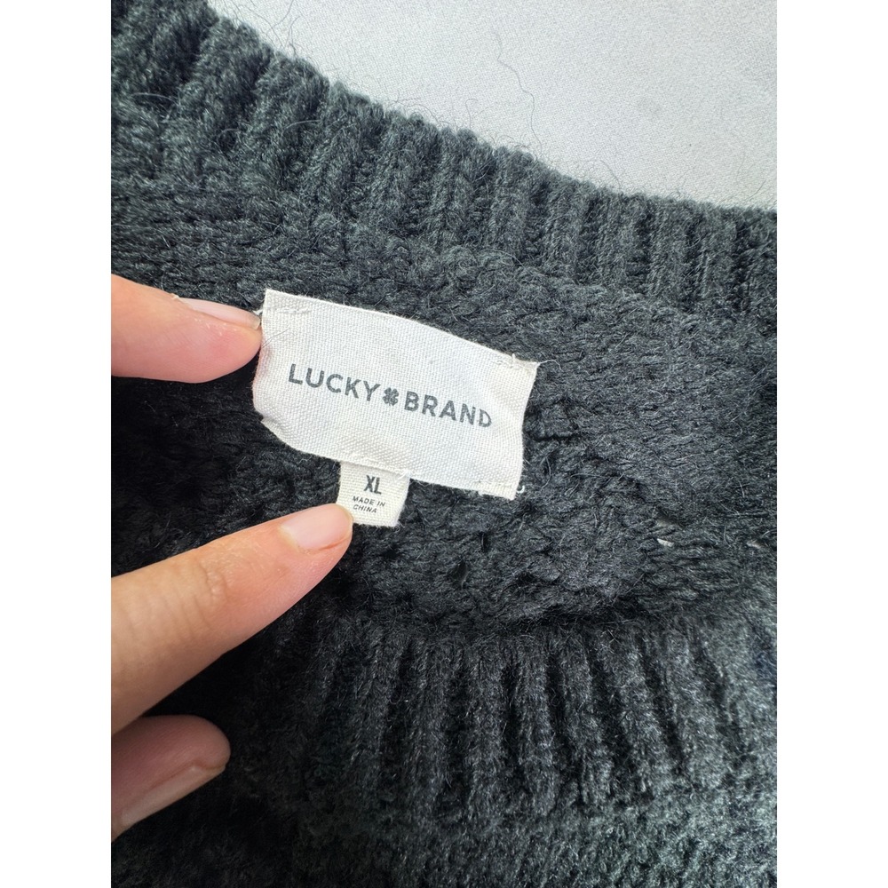 Lucky Brand Womens Gray Bobble Knit Diamond Crochet Crewneck Sweater XL boho - Picture 3 of 14